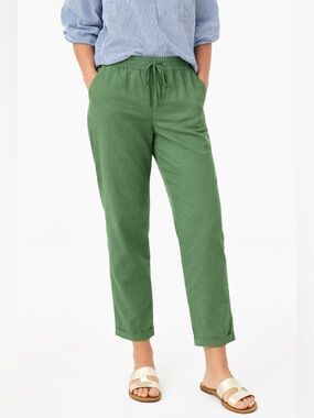 J.Crew Factory Linen Cotton Drawstring Pants Green Relaxed Fit Size 4